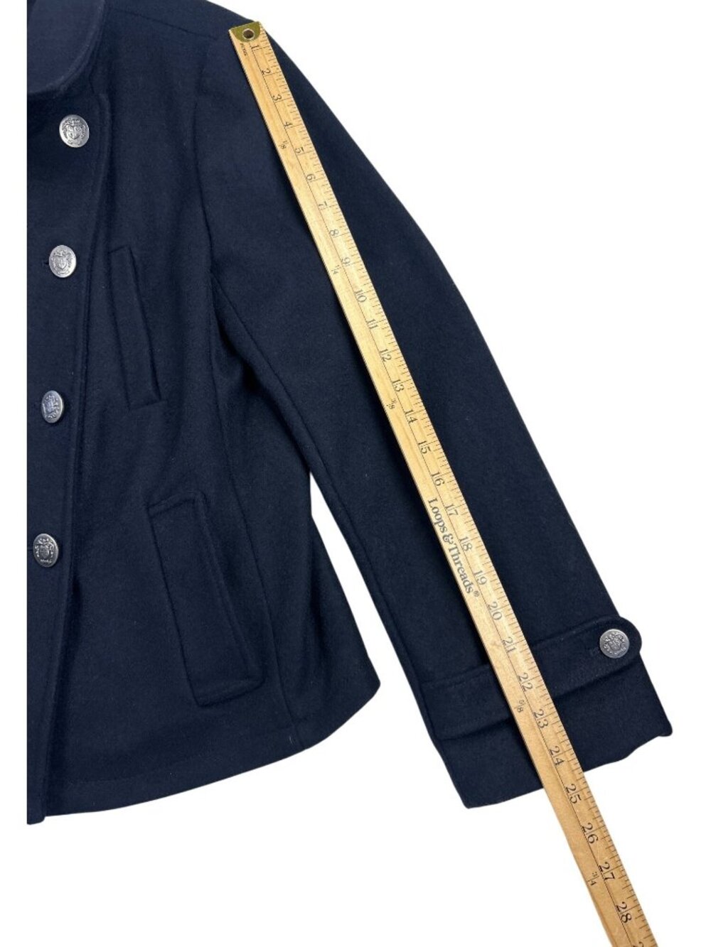 Gap Women’s M Navy Blue Wool Double Breasted Peacoat Crest Buttons Preppy - Picture 12 of 15